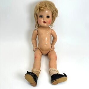 Vintage Nancy Composition Doll 17" Blue Sleepy Eyes Open Mouth Creepy Goth Decor